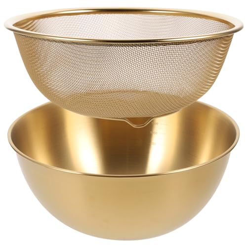 MOLUCKFU 1 Satz Abtropfsieb Set Teiliges Küchensieb mit Feinem Mesh für Gemüse Obst und Reis Praktische Abtropfschüssel für Verschiedene Küchenbedürfnisse Gold von MOLUCKFU