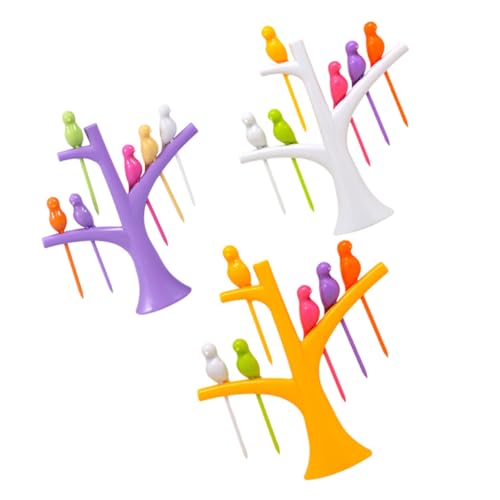 MOLUCKFU 3 Sätze Obstgabeln Baumspitzenhalter Niedliche Vogel Designs Leichte Partyspieße Fingerfood Zahnstocher für Snacks Dessert Buffet Hochzeit Geburtstag von MOLUCKFU