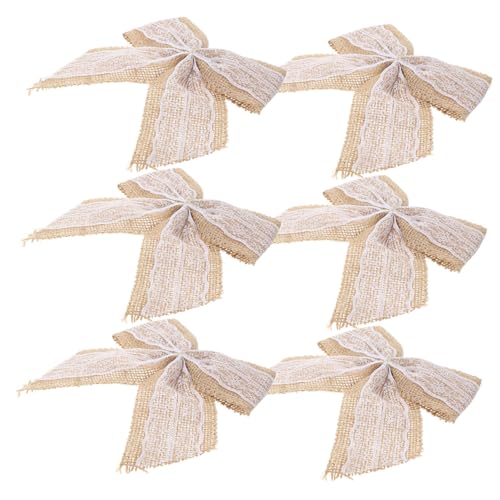 MOLUCKFU 6 Stück Teiliges Große Handgefertigte Jute Schleifen mit Spitze Rustikale Sackleinen Deko Vielseitig für Geschenkverpackungen Weihnachtsdeko Hochzeits Partydekoration von MOLUCKFU