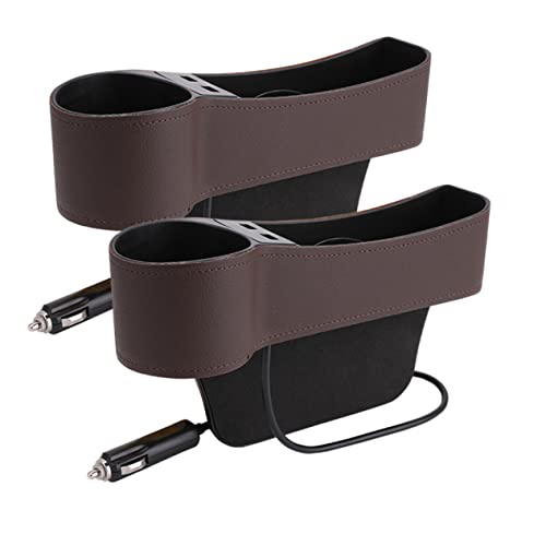 MOLUCKFU Auto Sitzspalt Organizer Aufbewahrungsbox mit Dual USB Ladegerät und Getränkehalter Leder Multifunktionaler Beifahrerseiten für Navigator Recorder GPS Braun von MOLUCKFU