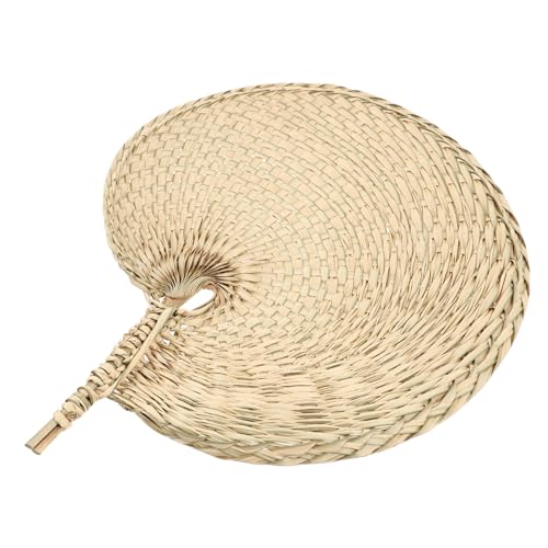 MOLUCKFU Handgefertigter Strohfächer Tragbar Leicht Gelb Sommer Accessoire Handventilator für Heiße Tage Strickarbeit Fächer für Strand Party und Alltag von MOLUCKFU