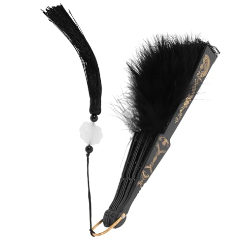MOLUCKFU Vintage Feder Fächer mit Spitzenbesatz Faltbarer Handventilator für Hochzeit Tanz Kostüm-party und Dekoration Eleganter Plume Folding Fan im Antiken Stil von MOLUCKFU