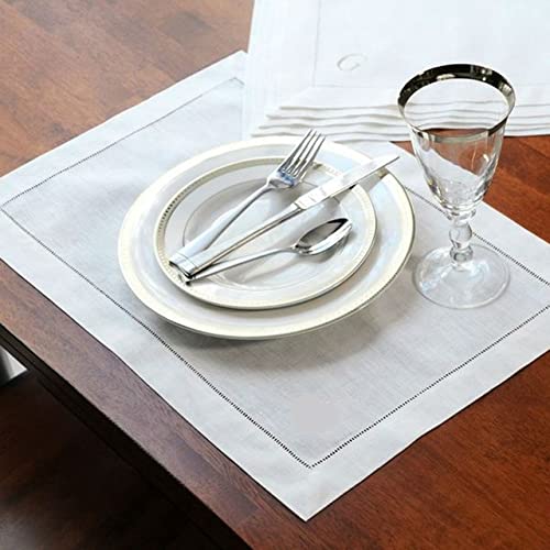 MOLUO 12 Stück Hohlsaum-Tischset Baumwollservietten Weiße Tischset Schöne Leinen-Dinner-Matte Stoffservietten-Tischset 35 * 50 cm / 14 * 20 Quot von MOLUO