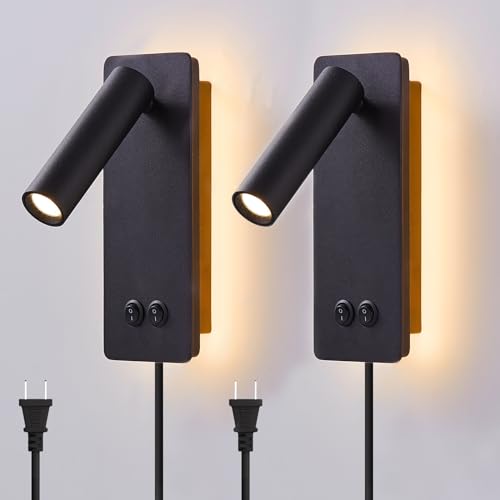 MOLUOLA LIGHTING LED-Wandleuchte und Leselampe, 2-in-1-Multifunktions-Wandleuchte, LED-Wandleuchte, zum Einstecken für Schlafzimmer, Nachttisch, 2 Stück, schwarze Leselampe von MOLUOLA LIGHTING