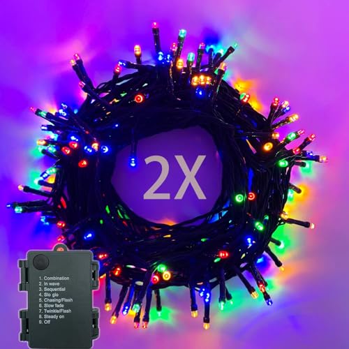 Lichterkette Batterie 2stk 100LEDs 10m LED Lichterkette Außen und Innen mit Timer, 8 Modi Lichterketten Batteriebetrieben für Weihnachten, Garten, Partys, Grünes Kabel Wasserdichte, Bunt von MOLVCE