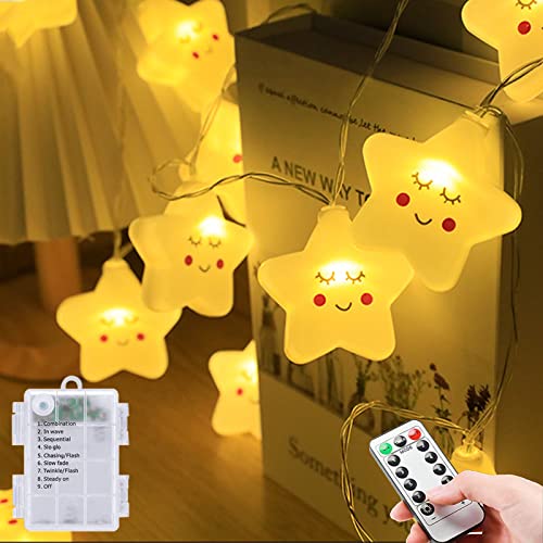 Lichterkette Batterie für Kinderzimmer Lichterkette innen 8 modi mit Timer, 3m 20er LED Lichterkette Kinder Batteriebetrieben Nachtlicht für Zimmer Deko Geburtstag Party Weihnachts, Warmweiß Sterne von MOLVCE