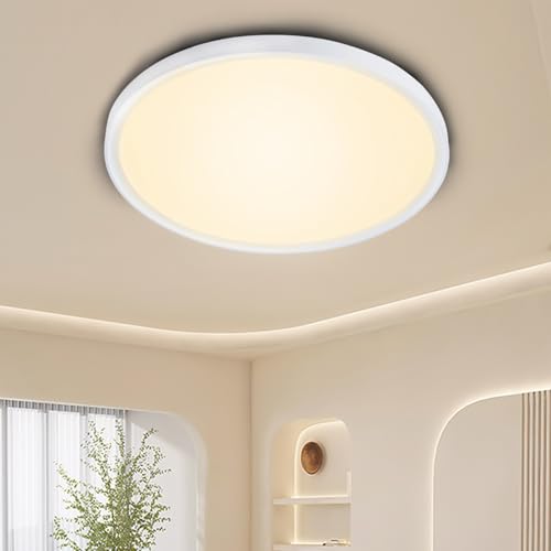 MOLVCE Deckenlampe Led Deckenleuchte Flach Rund 36W Warmweiß 3500K, IP44 Wasserdichte Ultra Dünn Deckenleuchte Wohnzimmer, Deckenbeleuchtung für Badezimmer, Schlafzimmer, Flure, Küchen, Ø28CM von MOLVCE
