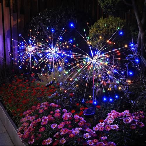 MOLVCE Gartendeko Solarleuchten für Außen, Solar Feuerwerk Gartenlichter 2 Stück 150 LED, Solar Feuerwerk Licht mit 8 Modi, Wasserdicht Solarlampen Feuerwerk für Garten,Rasen,Terrasse, Bunt von MOLVCE