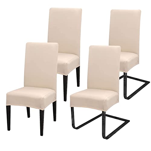 MOLVCE Hussen für Stühle 4er Set Stretch Stuhlhussen Universal Stuhlhusse aus Polyester Stuhlbezug für Esszimmer, Hotel, Bankett, Partys Deko, Hochzeit, Beige von MOLVCE