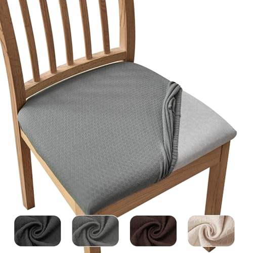 MOLVCE Jacquard Esszimmerstuhl Sitzbezüge 4er Set, Stretch Sitzkissenbezug Abnehmbare und Waschbare, TPU Laminiert Wasserdicht Stuhlhussen, Stuhlbezug für Küchen, Bankette, Hotel, Hellgrau von MOLVCE