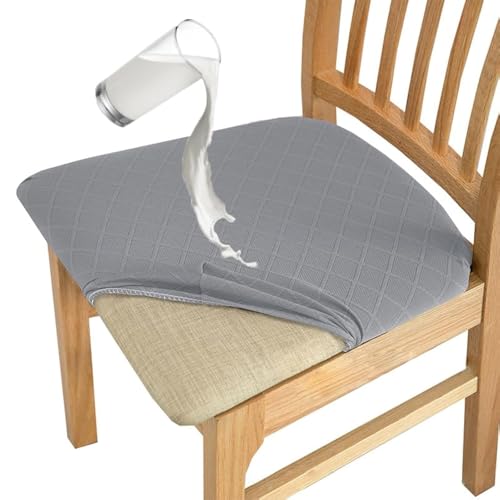 MOLVCE Jacquard Esszimmerstuhl Sitzbezüge 4er Set, TPU Laminiert Wasserdicht Stuhlhussen, Stretch Sitzkissenbezug Abnehmbare und Waschbare, Stuhlbezug für Küchen, Bankette, Hotel, Hellgrau von MOLVCE