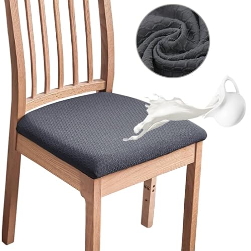 MOLVCE Jacquard Esszimmerstuhl Sitzbezüge 6er Set, Stretch Sitzkissenbezug Abnehmbare und Waschbare, TPU Laminiert Wasserdicht Stuhlhussen, Stuhlbezug für Küchen, Bankette, Hotel, Dunkelgrau von MOLVCE