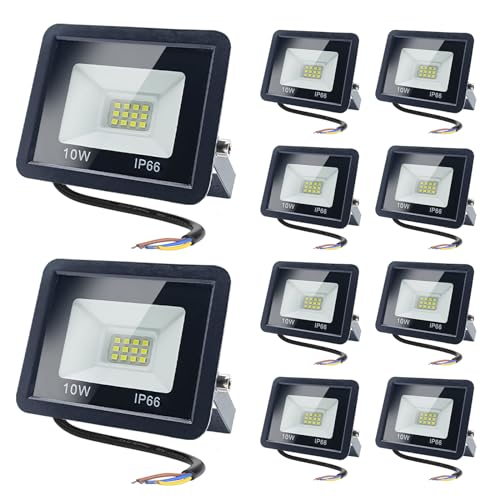 MOLVCE Led Strahler Außen 10W, 3500K Flutlicht Außenleuchte, IP66 Wasserdichter LED Scheinwerfer, Superhell Wandlampe mit drehbarem LED-Panel für Garten, Garage, Außenbeleuchtung, 10 Stück Warmweiß von MOLVCE