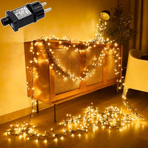 MOLVCE Lichterkette Außen Strom, 8m 400LED Cluster Lichterkette Warmweiß mit 8 Modi, Timer, Memory-Funktion, IP44 Wasserdicht Büschellichterkette Außen für Party, Garten, Weihnachtsdeko von MOLVCE