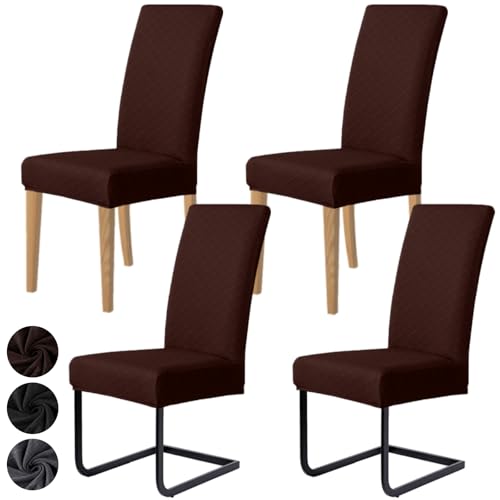 MOLVCE Stuhlhussen 4er Set Jacquard Stretch Stuhlbezug Moderne Universal schwingstuhl hussen esszimmerstühle waschbar Abnehmba für Esszimmer, Hotel, Bankett, Partys Deko, Hochzeit, Braun von MOLVCE