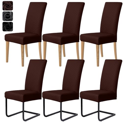 MOLVCE Stuhlhussen 6er Set Jacquard Stretch Stuhlbezug Moderne Universal schwingstuhl hussen esszimmerstühle waschbar Abnehmba für Esszimmer, Hotel, Bankett, Partys Deko, Hochzeit, Braun von MOLVCE