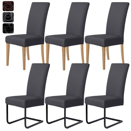 MOLVCE Stuhlhussen 6er Set Jacquard Stretch Stuhlbezug Moderne Universal schwingstuhl hussen esszimmerstühle waschbar Abnehmba für Esszimmer, Hotel, Bankett, Partys Deko, Hochzeit, Dunkelgrau MOLVCE Stuhlhussen 6er Set Jacquard Stretch Stuhlbezug Moderne Universal schwingstuhl hussen esszimmerstühle waschbar Abnehmba für Esszimmer, Hotel, Bankett, Partys Deko, Hochzeit, Dunkelgrau von MOLVCE