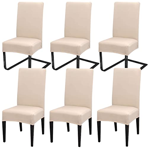 MOLVCE Stuhlhussen 6er Set Stuhlbezug Universal bi-Elastic Hussen für Stühle Moderne Stretch Stuhlhussen Stuhl Abdeckung Abnehmbare Waschbar für Esszimmer, Hotel, Bankett, Partys Deko, Beige von MOLVCE