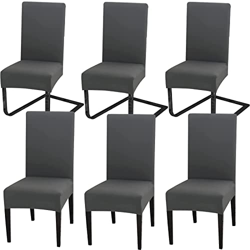 MOLVCE Stuhlhussen 6er Set Stuhlbezug Universal bi-Elastic Hussen für Stühle Moderne Stretch Stuhlhussen Stuhl Abdeckung Abnehmbare Waschbar für Esszimmer, Hotel, Bankett, Partys Deko, Dunkelgrau von MOLVCE