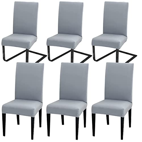 MOLVCE Stuhlhussen 6er Set Stuhlbezug Universal bi-Elastic Hussen für Stühle Moderne Stretch Stuhlhussen Stuhl Abdeckung Abnehmbare Waschbar für Esszimmer, Hotel, Bankett, Partys Deko, Hellgrau von MOLVCE