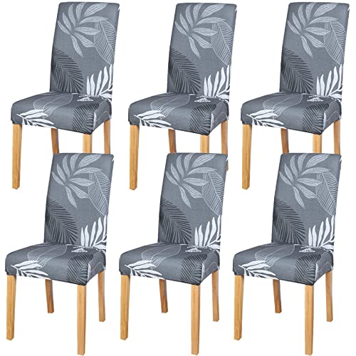 MOLVCE Stuhlhussen 6er Set Stuhlbezug Universal bi-Elastic Hussen für Stühle Moderne Stretch Stuhlhussen Stuhl Abdeckung Abnehmbare Waschbar für Esszimmer, Hotel, Bankett, Partys Deko, Laub von MOLVCE