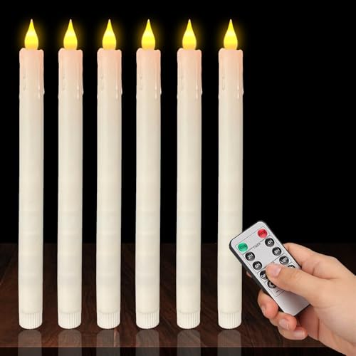Stabkerzen LED Kerzen mit Timer und Fernbedienung Batteriebetrieben Stabkerzen Flackernde Flamme, Elektrische Kerzen Dimmbar für partys Weihnachten, 6er Fensterkerzen Weiß, 3D-Docht warmweiß Licht von MOLVCE