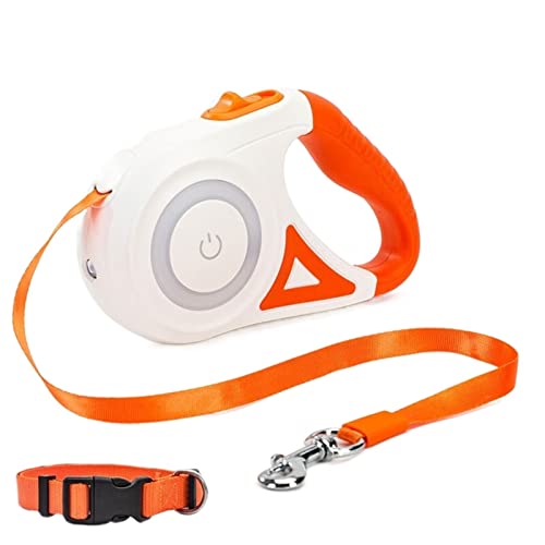 Einziehbare Hundeleine mit Taschenlampe – ideal für Hunde und Katzen – automatisch, Nylon und reflektierend – ideal für nächtliche Spaziergänge – wählen Sie aus orangefarbenem 5 m oder großem Halsband von MOLVUS