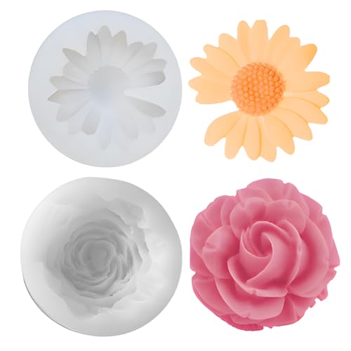 MOLZINY 2 Stück Kerzen Silikonformen Daisy Silicone Kerzenform 3D Rose Kerzenform Silikonformen Gießformen Kerzen Blumen Kerzenformen zum Gießen Blumen für DIY Handgefertigten von MOLZINY