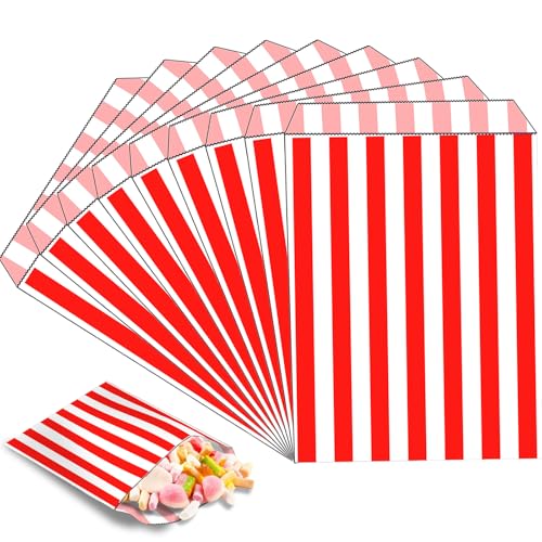 MOMAHUA 100 Stück Rot Mini Papiertüten Candy Bar Naschitüten, Klein Kraft Butterbrottüten Bunt, 13x18cm Geschenktüten Tüten Candybar Brotpapiertüten für Halloween, Weihnachten, Hochzeiten von MOMAHUA