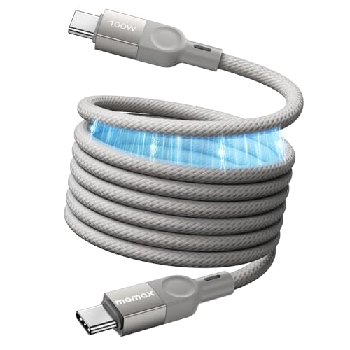 MOMAX USB C Ladekabel, Magnetisches USB C Kabel 100W, Typ C zu C Kabel Schnellladung 6.6ft, Go Link USB C Datenkabel 480mbps, Nylon geflochtenes USB C Kabel Kompatibel für iPhone 16, Android von MOMAX