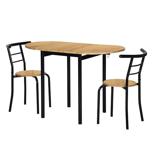 MOMMA HOME Set aus ausziehbarem Küchentisch und 2 Stühlen, Esstisch und 2 Stühlen, Schwarz / Eiche von MOMMA HOME