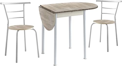 MOMMA HOME - Küchentisch-Set mit Stühlen - Modell Leva - Halbrunder Tisch mit Ausziehbarer Tischplatte - Ideal für Kleine Räume - Ausführung in Eiche und Weiß - 55/115 x 61 x 74 cm von MOMMA HOME