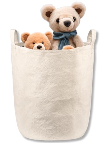 MOMO WAY Faltbarer Wäschekorb Beige mit Griffen, Wäschesammler 35x40cm, wasserdicht Wäschesack 45l, Ideal als Spielzeugkorb, Aufbewahrungskorb, Organizer für Badezimmer, Kinderzimmer und Wohnzimmer von MOMO WAY