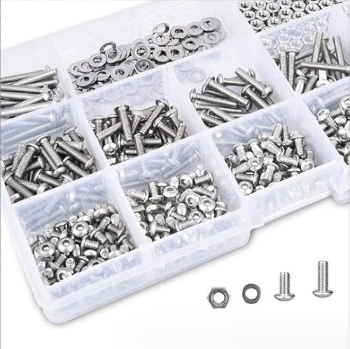 MOMOALA 570-teiliges Set mit Rundkopf-Innensechskantschrauben in Box, Edelstahl Flachkopfschrauben mit Muttern, flache Unterlegscheiben, Kombination M3 x 4-25 von MOMOALA