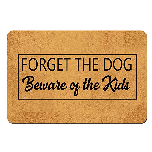 Lustige Fußmatte für den Innenbereich, Motiv: Forget The Dog Beware Of Kids, lustige Zuhause und Büro, dekorativer Eingangsteppich Garten, Küche, Schlafzimmer, rutschfest, Gummi, 60 x 40 cm von MOMOBO