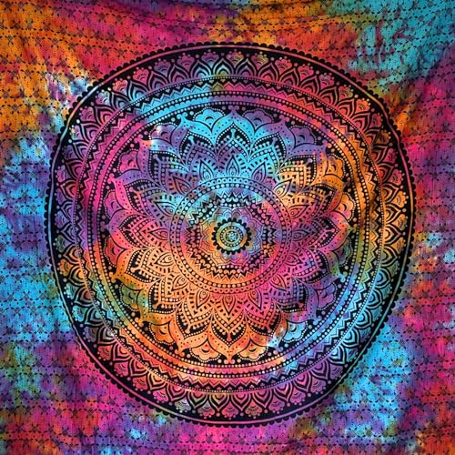 MOMOMUS Mandala Wandtuch XXL - Tie-Dye, 100% Baumwolle, Einzigartige Muster - Wanddecke, Wandbehang und Wandteppich Hippie, Boho oder Psychedelic - Mehrfarbig, 210X230 cm von MOMOMUS