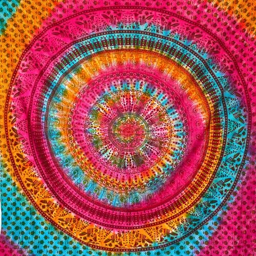 MOMOMUS Mandala Wandtuch XXL - Tie-Dye, 100% Baumwolle, Einzigartige Muster - Wanddecke, Wandbehang und Wandteppich Hippie, Boho oder Psychedelic - Mehrfarbig, 210X230 cm von MOMOMUS