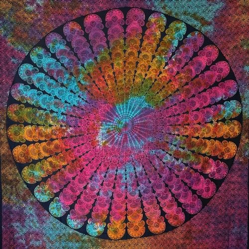 MOMOMUS Mandala Wandtuch XXL - Tie-Dye, 100% Baumwolle, Einzigartige Muster - Wanddecke, Wandbehang und Wandteppich Hippie, Boho oder Psychedelic - Mehrfarbig, 210X230 cm von MOMOMUS