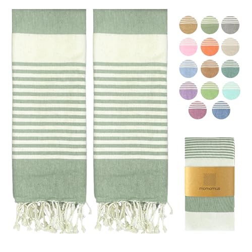 MOMOMUS Pack von 2 Fouta XL oder Strandhandtuch Baumwolle 100% - Saugfähig, Ultraweich, Kompakt - Strandtuch Fransen und Hamamtuch Dünn Sauna, Spa und Pool - Khaki, 90x180cm von MOMOMUS