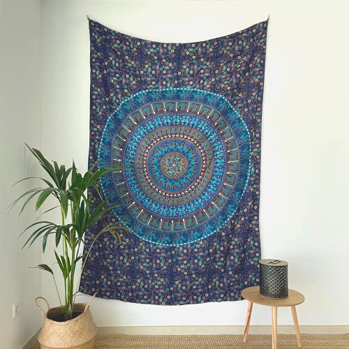 MOMOMUS Wandteppich Mandala - 100% Baumwolle, Bunt, Orientalische Designs - Ideal als Wandtuch Mandala, Indischer Wandbehang aus Stoff und Wandteppich Boho - Blau, 135x210 cm von MOMOMUS