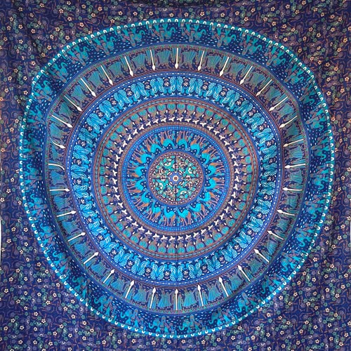 MOMOMUS Wandteppich Mandala - 100% Baumwolle, Bunt, Orientalische Designs - Ideal als Wandtuch Mandala, Indischer Wandbehang aus Stoff und Wandteppich Boho - Blau, 210x230 cm von MOMOMUS