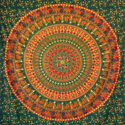 MOMOMUS Wandteppich Mandala - 100% Baumwolle, Bunt, Orientalische Designs - Ideal als Wandtuch Mandala, Indischer Wandbehang aus Stoff und Wandteppich Boho - Grün, 210x230 cm von MOMOMUS