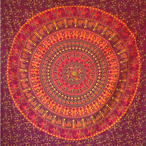 MOMOMUS Wandteppich Mandala - 100% Baumwolle, Bunt, Orientalische Designs - Ideal als Wandtuch Mandala, Indischer Wandbehang aus Stoff und Wandteppich Boho - Orange, 210x230 cm von MOMOMUS