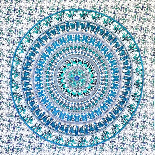 MOMOMUS Wandteppich Mandala - 100% Baumwolle, Bunt, Orientalische Designs - Ideal als Wandtuch Mandala, Indischer Wandbehang aus Stoff und Wandteppich Boho - Weiß-Blau, 135x210 cm von MOMOMUS