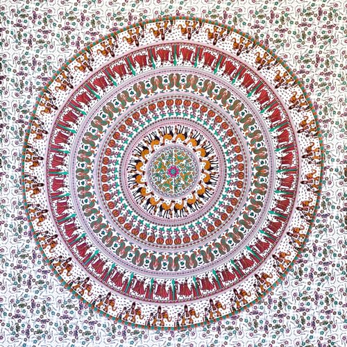 MOMOMUS Wandteppich Mandala - 100% Baumwolle, Bunt, Orientalische Designs - Ideal als Wandtuch Mandala, Indischer Wandbehang aus Stoff und Wandteppich Boho - Weiß-Braun, 210x230 cm von MOMOMUS