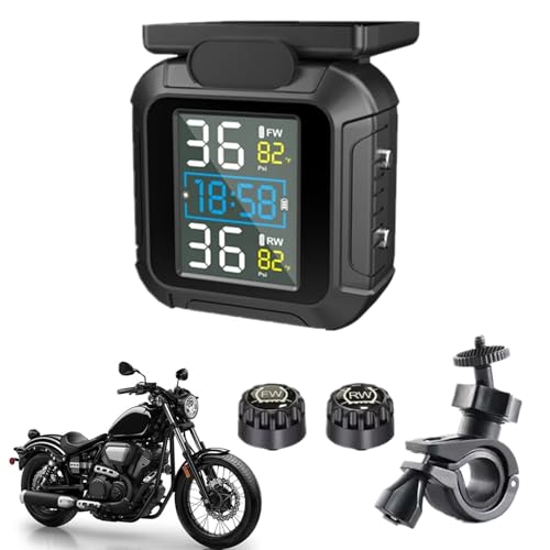Motorrad-Reifendruckkontrollsystem Drahtloser Solar-Reifendruckmonitor IP67 wasserdichtes LCD-Display 6 Alarmmodi mit 2 externen Sensoren Zweirad-Motorrad-TPMS (MT20) von MOMOTOU