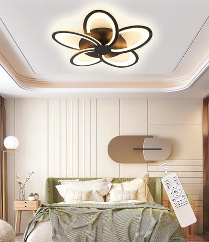 LED Deckenleuchte Dimmbare Deckenlampe Mit Fernbedienung App (Mit Memory Funktion) Moderne Wohnraumleuchte Schlafzimmerleuchte Geeignet FüR Deckenbeleuchtung Kronleuchter (Schwarz, 5) von MOMOYY