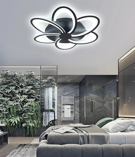 LED Deckenleuchte Dimmbare Deckenlampe Mit Fernbedienung App (Mit Memory Funktion) Moderne Wohnraumleuchte Schlafzimmerleuchte Geeignet FüR Deckenbeleuchtung Kronleuchter (Schwarz, 6) von MOMOYY
