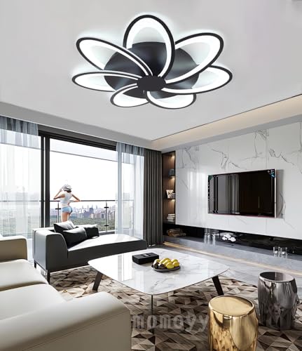 LED Deckenleuchte Dimmbare Deckenlampe Mit Fernbedienung App (Mit Memory Funktion) Moderne Wohnraumleuchte Schlafzimmerleuchte Geeignet FüR Deckenbeleuchtung Kronleuchter (Schwarz, 7) von MOMOYY