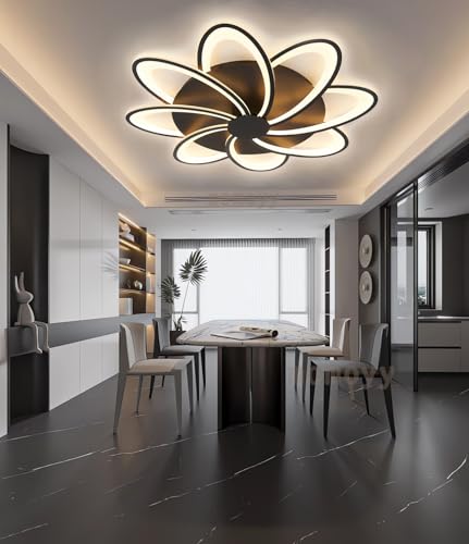 LED Deckenleuchte Dimmbare Deckenlampe Mit Fernbedienung App (Mit Memory Funktion) Moderne Wohnraumleuchte Schlafzimmerleuchte Geeignet FüR Deckenbeleuchtung Kronleuchter (Schwarz, 8) von MOMOYY